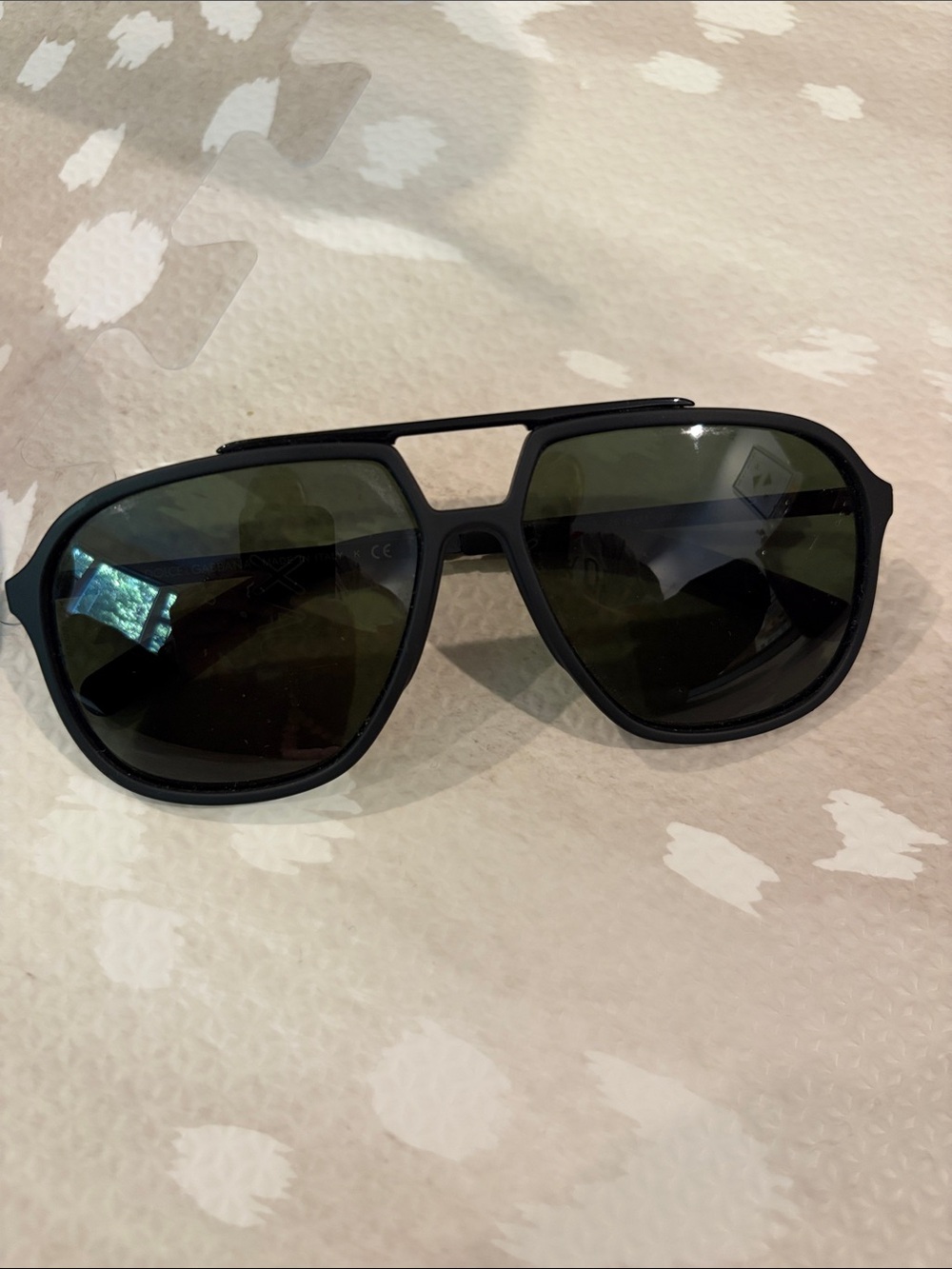 Dolce & Gabbana Black Aviator Sunglasses with Dark Green Lenses